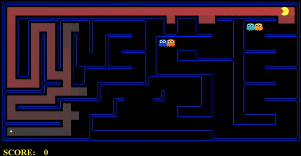 Pacman avoids ghosts on longer path